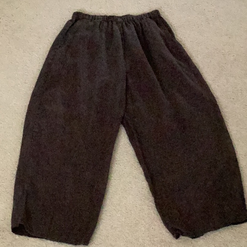 Flax Brown Linen Wide Leg Lagenlook Pull On Pants Size medium